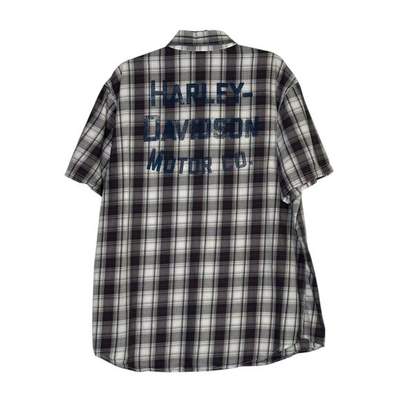 Harley Davidson gray white plaid short sleeves button shirt size XL - Picture 2 of 10